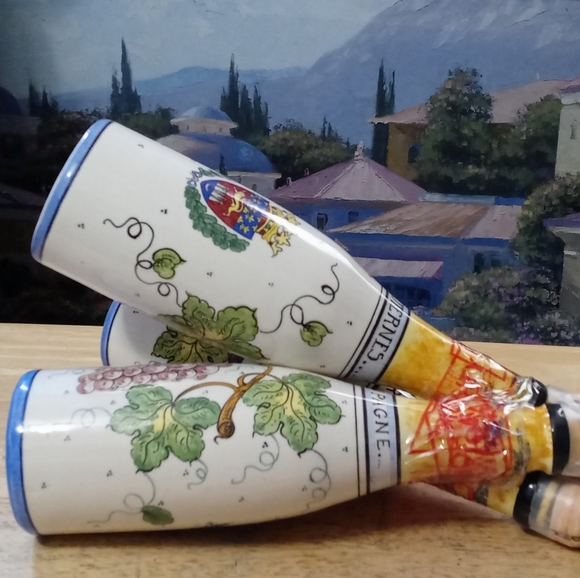 🛍🇫🇷 3 Vintage Wine Bottle French , Hand Painted/France. Size 10",Nice Gift.🎁 - Picture 4 of 9